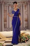 Buy_Nidhika Shekhar_Purple Crepe Embroidery Sequins Pre-draped Saree With Floret Structured Blouse _Online_at_Aza_Fashions