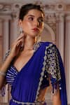 Nidhika Shekhar_Purple Crepe Embroidery Sequins Pre-draped Saree With Floret Structured Blouse _at_Aza_Fashions