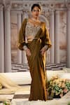 Buy_Nidhika Shekhar_Brown Fendi Organza Embroidery Belle Pre-draped Saree With Corset Blouse _at_Aza_Fashions