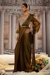 Nidhika Shekhar_Brown Fendi Organza Embroidery Belle Pre-draped Saree With Corset Blouse _Online_at_Aza_Fashions