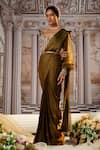 Buy_Nidhika Shekhar_Brown Fendi Organza Embroidery Belle Pre-draped Saree With Corset Blouse _Online_at_Aza_Fashions