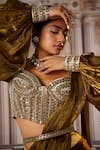 Nidhika Shekhar_Brown Fendi Organza Embroidery Belle Pre-draped Saree With Corset Blouse _at_Aza_Fashions