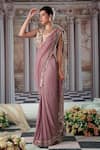 Buy_Nidhika Shekhar_Purple Foil Georgette Embroidery Sequins Goddess Pre-draped Saree With Blouse _Online_at_Aza_Fashions