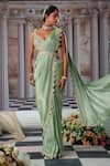 Buy_Nidhika Shekhar_Green Zari Georgette Embroidery Divine Placement Pre-draped Saree And Blouse Set _at_Aza_Fashions