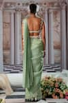 Shop_Nidhika Shekhar_Green Zari Georgette Embroidery Divine Placement Pre-draped Saree And Blouse Set _at_Aza_Fashions