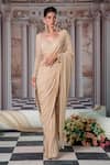 Buy_Nidhika Shekhar_Gold Foil Georgette Embroidery Sequins Celestial Pre-draped Saree With Blouse _Online_at_Aza_Fashions