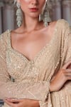 Nidhika Shekhar_Gold Foil Georgette Embroidery Sequins Celestial Pre-draped Saree With Blouse _at_Aza_Fashions