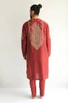 Shop_WABI SABI BY ANSHUM-RITESH_Red Chanderi Embroidery Dori Placement Paisley Kurta With Pyjama _at_Aza_Fashions