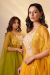 Shop_Chaashni by Maansi and Ketan_Green Georgette Embroidery Sequin 3d Floral Embellished Cape Lehenga Set _Online_at_Aza_Fashions