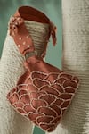 Shop_One Knot One_Peach Cutdana Petal Bloom Embroidered Potli Bag _at_Aza_Fashions