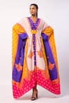 Buy_Swati Vijaivargie_Multi Color Silk Printed Abstract Floral V-neck Veda Kaftan _at_Aza_Fashions