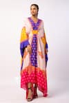 Buy_Swati Vijaivargie_Multi Color Silk Printed Abstract Floral V-neck Veda Kaftan _Online_at_Aza_Fashions