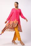 Swati Vijaivargie_Fuchsia Silk Printed Mandala Nalini Asymmetric Kurta With Pant _Online_at_Aza_Fashions