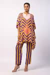 Buy_Swati Vijaivargie_Purple Kaftan Silk Printed Mandala Notched Pansy Stripe With Pant _at_Aza_Fashions