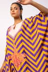 Swati Vijaivargie_Purple Kaftan Silk Printed Mandala Notched Pansy Stripe With Pant _at_Aza_Fashions