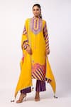 Buy_Swati Vijaivargie_Yellow Silk Printed Mandala Stripe Band Moli Kurta Pant Set _at_Aza_Fashions