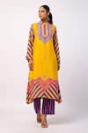 Swati Vijaivargie_Yellow Silk Printed Mandala Stripe Band Moli Kurta Pant Set _Online_at_Aza_Fashions