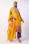 Buy_Swati Vijaivargie_Yellow Silk Printed Mandala Stripe Band Moli Kurta Pant Set _Online_at_Aza_Fashions