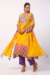 Swati Vijaivargie_Yellow Silk Printed Mandala Stripe Band Moli Kurta Pant Set _at_Aza_Fashions