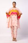 Buy_Swati Vijaivargie_Ivory Silk Printed Flower Boat Nerja Short Kaftan With Pant _at_Aza_Fashions