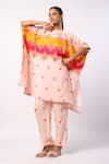 Shop_Swati Vijaivargie_Ivory Silk Printed Flower Boat Nerja Short Kaftan With Pant _Online_at_Aza_Fashions