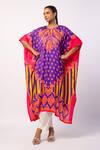 Buy_Swati Vijaivargie_Purple Satin Printed Floral Notched Kavya Kaftan With Pant _at_Aza_Fashions