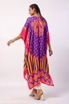 Shop_Swati Vijaivargie_Purple Satin Printed Floral Notched Kavya Kaftan With Pant _at_Aza_Fashions