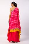 Shop_Swati Vijaivargie_Fuchsia Kaftan Tunic Silk Printed Flower One Rumi Layered With Draped Skirt _at_Aza_Fashions