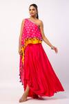 Swati Vijaivargie_Fuchsia Kaftan Tunic Silk Printed Flower One Rumi Layered With Draped Skirt _Online_at_Aza_Fashions