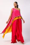 Buy_Swati Vijaivargie_Fuchsia Kaftan Tunic Silk Printed Flower One Rumi Layered With Draped Skirt _Online_at_Aza_Fashions