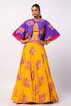 Buy_Swati Vijaivargie_Purple Silk Printed Flower Bustier U Neck Veena Lehenga Cape Set _at_Aza_Fashions