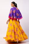 Shop_Swati Vijaivargie_Purple Silk Printed Flower Bustier U Neck Veena Lehenga Cape Set _at_Aza_Fashions