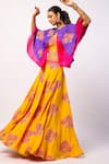 Buy_Swati Vijaivargie_Purple Silk Printed Flower Bustier U Neck Veena Lehenga Cape Set _Online_at_Aza_Fashions