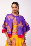 Shop_Swati Vijaivargie_Purple Silk Printed Flower Bustier U Neck Veena Lehenga Cape Set _Online_at_Aza_Fashions