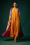 Swati Vijaivargie_Purple Silk Printed Flower Dress One Shoulder Neelam With Cape _Online_at_Aza_Fashions