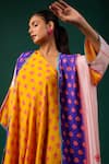 Shop_Swati Vijaivargie_Purple Silk Printed Flower Dress One Shoulder Neelam With Cape _Online_at_Aza_Fashions