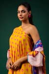 Swati Vijaivargie_Purple Silk Printed Flower Dress One Shoulder Neelam With Cape _at_Aza_Fashions