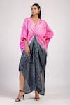 Buy_Swati Vijaivargie_Black Silk Tribal V Rose Knot Ombre Shibori Kaftan Dress _at_Aza_Fashions