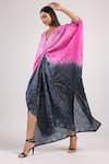 Buy_Swati Vijaivargie_Black Silk Tribal V Rose Knot Ombre Shibori Kaftan Dress _Online_at_Aza_Fashions