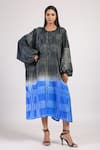 Buy_Swati Vijaivargie_Black Silk Geometric Round Pattern Kaftan Dress _at_Aza_Fashions