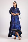 Buy_Swati Vijaivargie_Black Silk Peacock Mandarin Asymmetric Tassel Sleeves Dress _at_Aza_Fashions