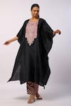 Buy_Swati Vijaivargie_Black Silk Embroidered Resham Round Kaftan With Pant _at_Aza_Fashions