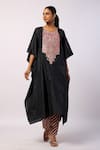 Swati Vijaivargie_Black Silk Embroidered Resham Round Kaftan With Pant _Online_at_Aza_Fashions