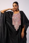 Swati Vijaivargie_Black Silk Embroidered Resham Round Kaftan With Pant _at_Aza_Fashions