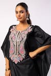 Swati Vijaivargie_Black Silk Embroidered Resham Notched Round Kaftan With Straight Pant _at_Aza_Fashions