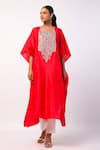 Swati Vijaivargie_Red Silk Embroidered Resham Round Kaftan With Solid Pant _Online_at_Aza_Fashions