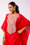 Swati Vijaivargie_Red Silk Embroidered Resham Round Kaftan And Pant Set _at_Aza_Fashions