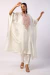 Buy_Swati Vijaivargie_Ivory Silk Embroidered Resham Round Kaftan And Straight Pant Set _at_Aza_Fashions