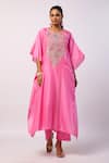 Buy_Swati Vijaivargie_Pink Silk Embroidered Resham Round Paisley Kaftan With Pant _Online_at_Aza_Fashions