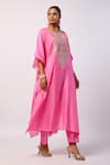 Shop_Swati Vijaivargie_Pink Silk Embroidered Resham Round Paisley Kaftan With Pant _Online_at_Aza_Fashions